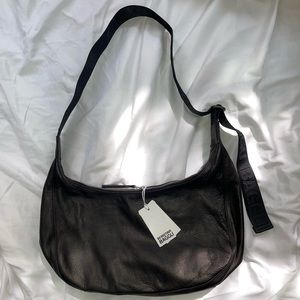 BAGGU Black Leather Crescent Bag